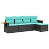 vidaXL Set mobilier de grădină cu perne, 5 piese, negru, poliratan