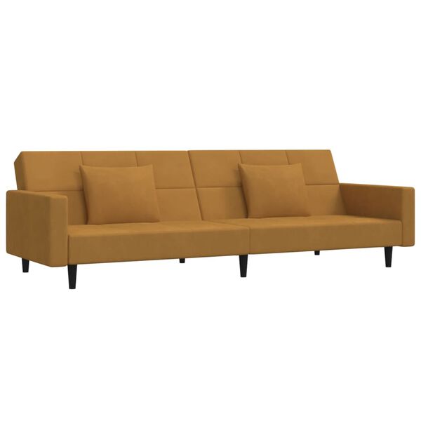 vidaXL Canapea extensibilă cu 2 locuri 2 perne/taburet, maro, catifea