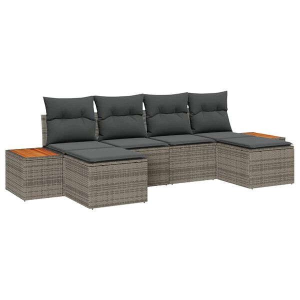 vidaXL Set de canapele pentru grădină cu pernă 6 pcs Gri Poli Rattan