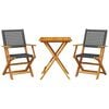 vidaXL Set mobilier bistro, 3 piese, negru, poliratan și lemn masiv