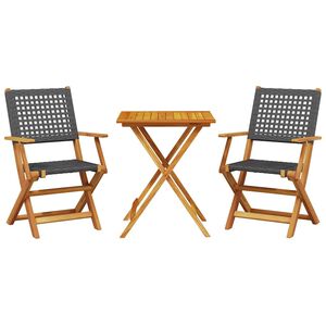 vidaXL Set mobilier bistro, 3 piese, negru, poliratan și lemn masiv
