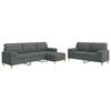 vidaXL Set canapele cu taburet și perne, 3 piese, gri &icirc;nchis, textil