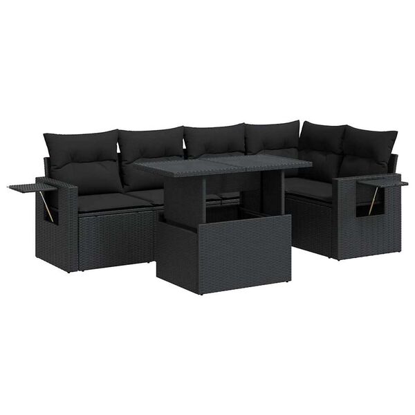 vidaXL Set mobilier de grădină cu perne, 6 piese, negru, poliratan