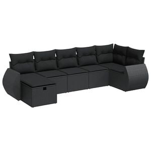 vidaXL Set canapele de grădină cu perne, 7 piese, negru, poliratan