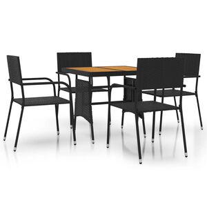 vidaXL Set mobilier de exterior, 5 piese, negru, poliratan