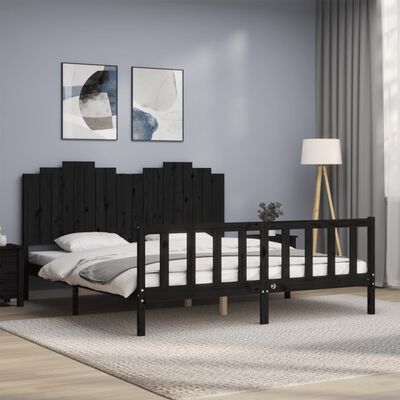 vidaXL Cadru de pat cu tăblie, negru, 180x200 cm, lemn masiv
