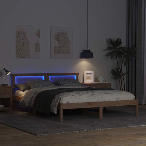 vidaXL Cadru de pat cu headboard Maro 150 x 200 cm Lemn de pin masiv