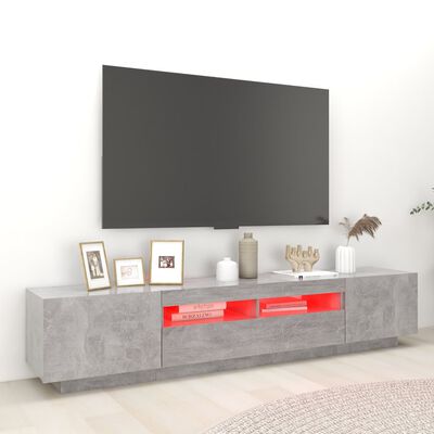 vidaXL Comodă TV cu lumini LED, gri beton, 200x35x40 cm