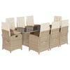 vidaXL Set de masă pentru grădină, 9 piese, cu perne, bej, poliratan