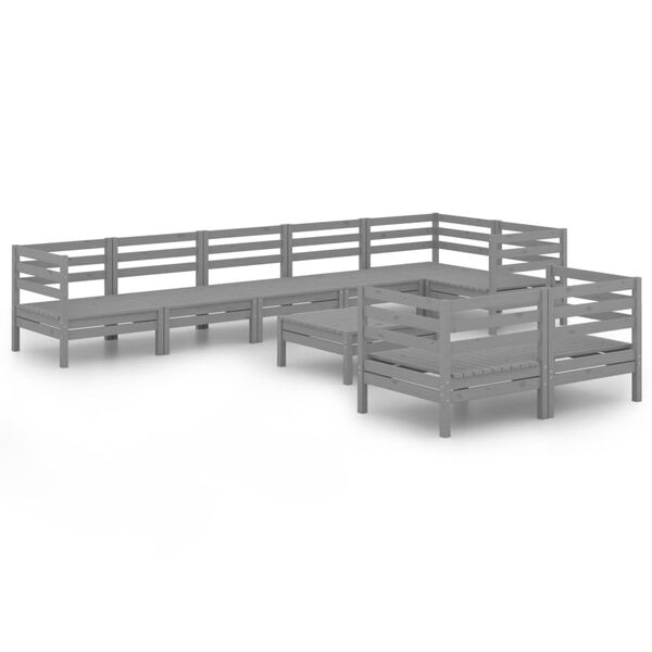 vidaXL Set mobilier de grădină, 9 piese, gri, lemn masiv de pin