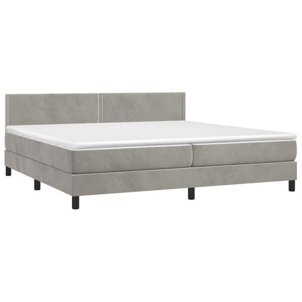 vidaXL Pat box spring cu saltea, gri deschis, 200x200 cm, catifea