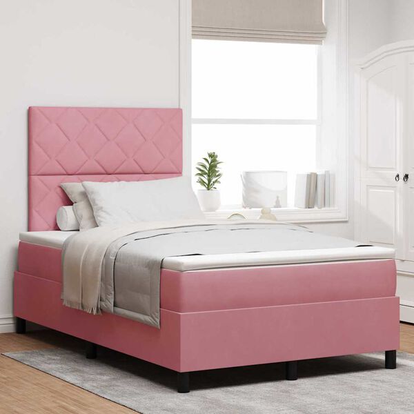 vidaXL Pat cu arcuri cu saltea cu headboard Roz 120 x 190 cm țesătură
