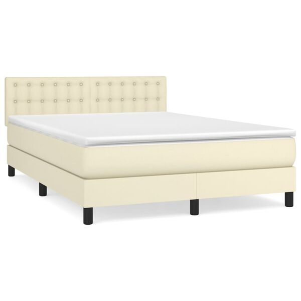 vidaXL Pat box spring cu saltea, crem, 140x190 cm, piele ecologică