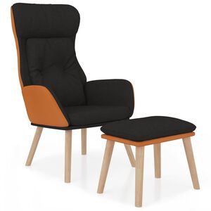vidaXL Scaun de relaxare cu taburet, negru, piele ecologică/textil