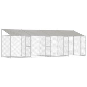 vidaXL Cușcă pentru c&acirc;ini cu acoperiș Argintiu 800 x 200 x 256 cm