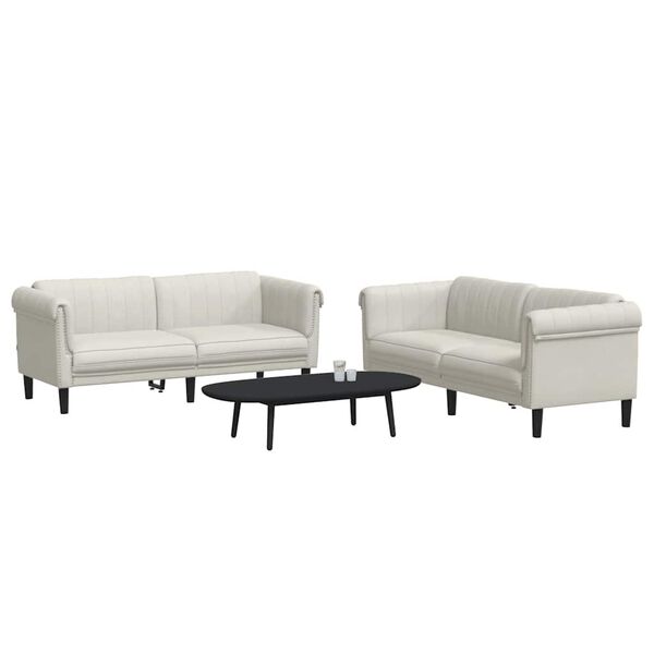 vidaXL Set canapea 2 piese, crem, catifea