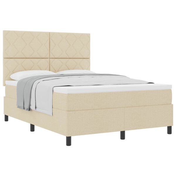 vidaXL Pat cu arcuri cu saltea cu headboard Crem 160 x 200 cm țesătură