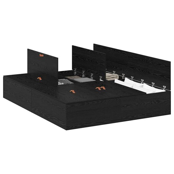 vidaXL Cadru de pat cu depozitare Stejar Negru 135 x 190 cm