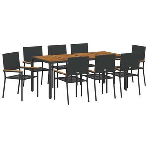vidaXL Set de masă pentru grădină 9 pcs Negru poliratan