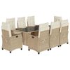 vidaXL Set de masă pentru grădină, 9 piese, cu perne, bej, poliratan