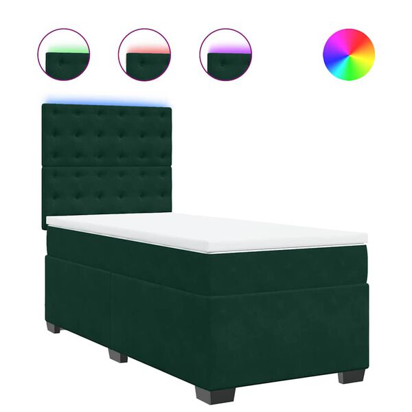 vidaXL Pat box spring cu saltea, verde &icirc;nchis, 100x200 cm, catifea