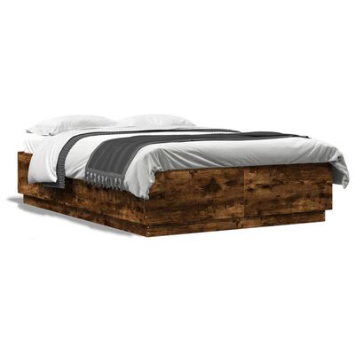 vidaXL Cadru de pat, stejar fumuriu, 150x200 cm, lemn prelucrat