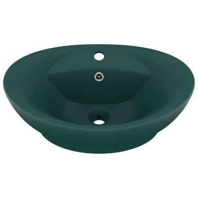 vidaXL Chiuvetă lux preaplin verde închis mat 58,5x39 cm ceramică oval