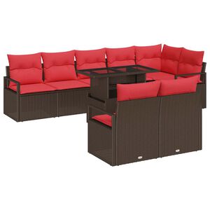 vidaXL Set de canapele pentru grădină 9 pcs Maro și roșu poliratan