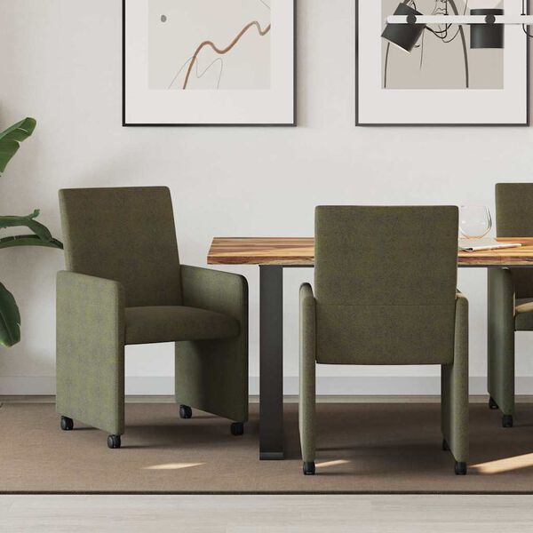 vidaXL Scaune de dining cu roți 2 pcs Verde militar 57 x 66 x 94 cm