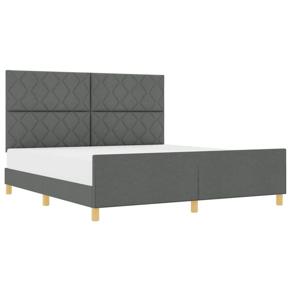 vidaXL Cadru de pat cu headboard Gri &icirc;nchis 180 x 200 cm țesătură