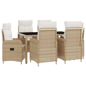 vidaXL Set dining pentru exterior cu pernă 7 pcs Bej și alb crem