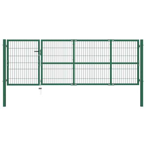 vidaXL Poartă de gard de grădină cu st&acirc;lpi 350x100 cm, oțel, verde