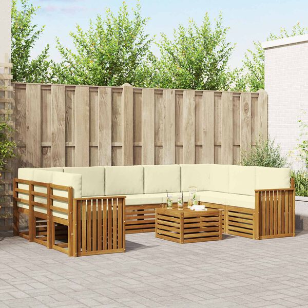 vidaXL Seturi de canapele 10 pcs Natural și Crem Lemn Solid de Acacia