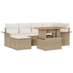 vidaXL Set de canapele pentru grădină 7 pcs Bej Rattan poli