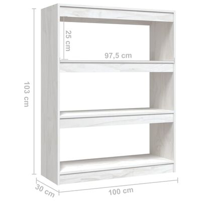 vidaXL Bibliotecă/Separator cameră, alb, 100x30x103 cm, lemn masiv pin