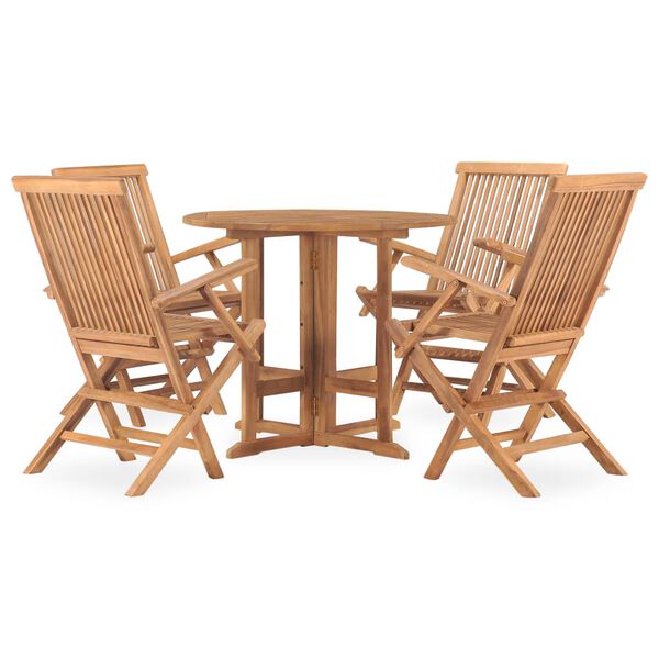 vidaXL Set mobilier de exterior pliabil, 5 piese, lemn masiv de tec