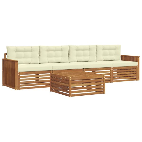 vidaXL Set de canapele de exterior cu pernă 5 pcs Natural și Crem