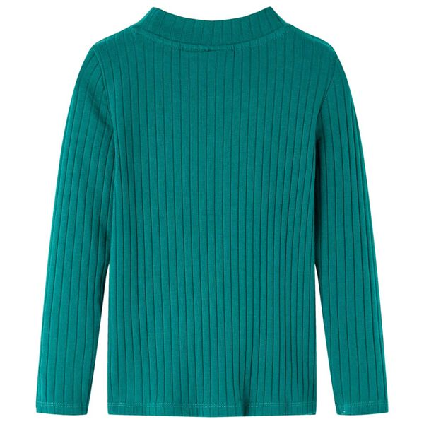 Tricou de copii cu mâneci lungi, tricot cu nervuri, verde închis, 140