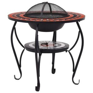 vidaXL Masă cu vatră de foc, mozaic, cărămiziu și alb, 68 cm, ceramică