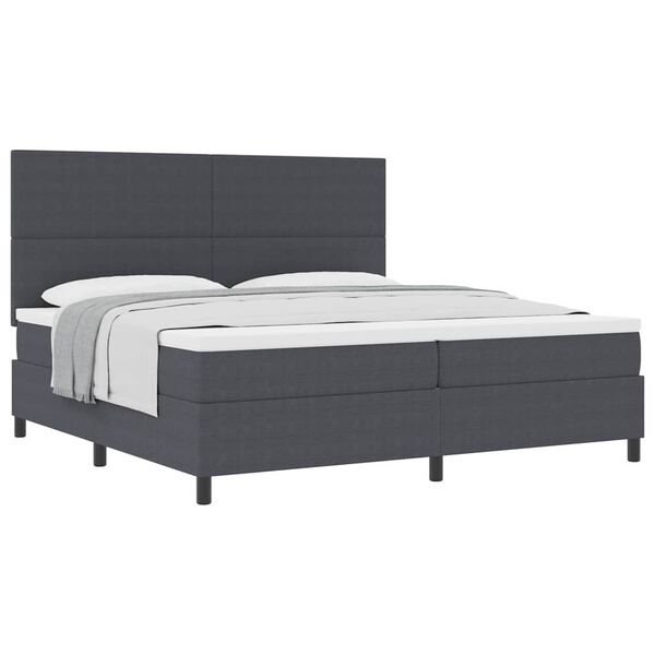 vidaXL Pat cu arcuri cu headboard Gri &icirc;nchis și alb 200 x 200 cm