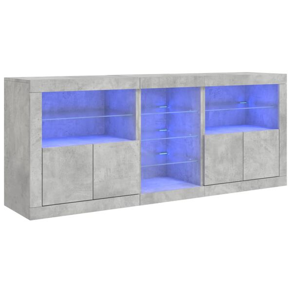 vidaXL Servantă cu lumini LED, gri beton, 162x37x67 cm