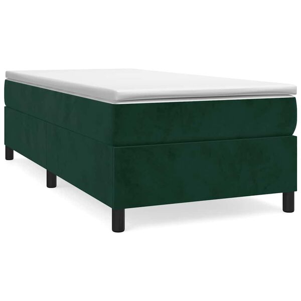 vidaXL Pat box spring cu saltea, verde &icirc;nchis, 90x200 cm, catifea
