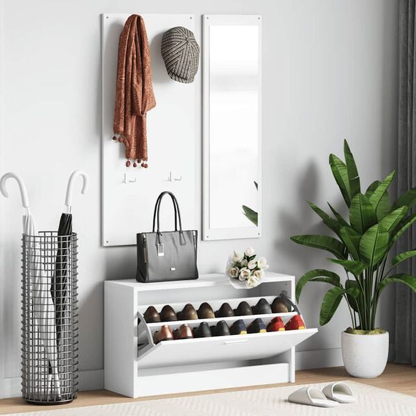 vidaXL Set pantofar 3 &icirc;n 1, alb, lemn prelucrat