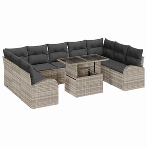 vidaXL Set de canapele pentru grădină 10 buc. Gri deschis Rattan poli