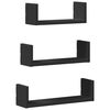 vidaXL Raft de perete, 3 buc., negru, lemn prelucrat