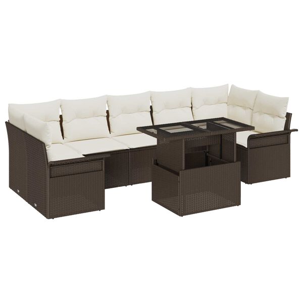 vidaXL Set de canapele pentru grădină cu pernă 8 pcs Maro Rattan poli