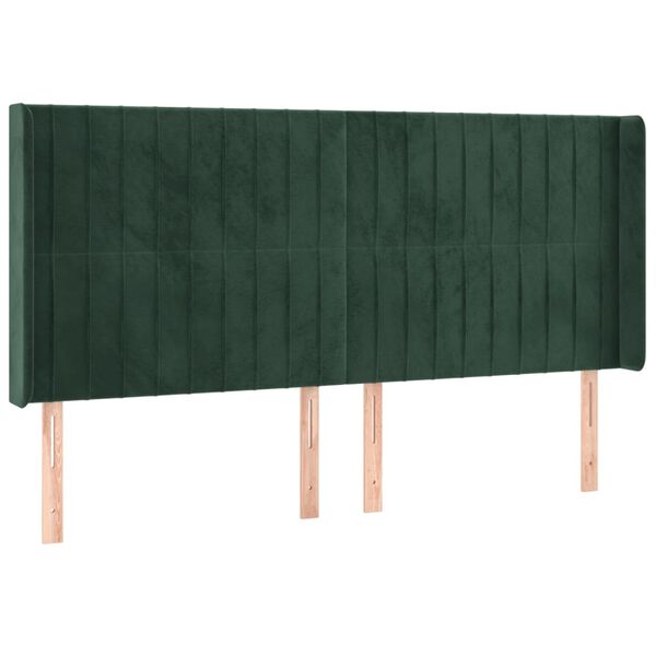 vidaXL Tăblie de pat cu LED, verde &icirc;nchis, 183x16x118/128 cm, catifea