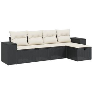 vidaXL Set mobilier de grădină cu perne, 5 piese, negru, poliratan