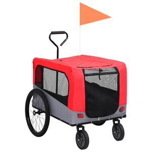 vidaXL Remorcă bicicletă & cărucior 2-&icirc;n-1 pentru animale, roșu și gri