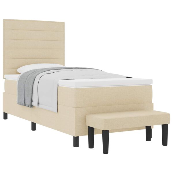 vidaXL Pat cu arcuri cu saltea cu headboard Crem 100 x 200 cm țesătură